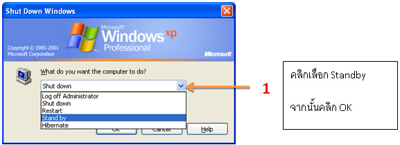 การตั้งค่า Standby  หรือ Sleep Mode ด้วยระบบปฏิบัติการ Windows XP